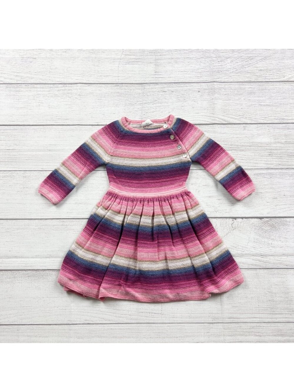 Egg Striped Knit Long Sleeve Baby Dress Pink Toddler Outfit 12-18 Months - Picture 1 of 4